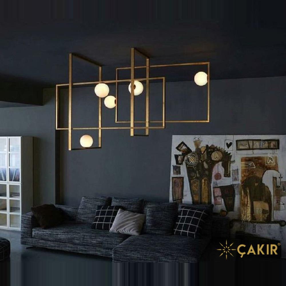 DES 6lı Cam Küre Çerçeve Modern Siyah Aydınlatma