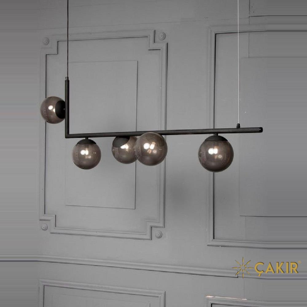 Maira Füme Top Camlı 5li Modern Sarkıt