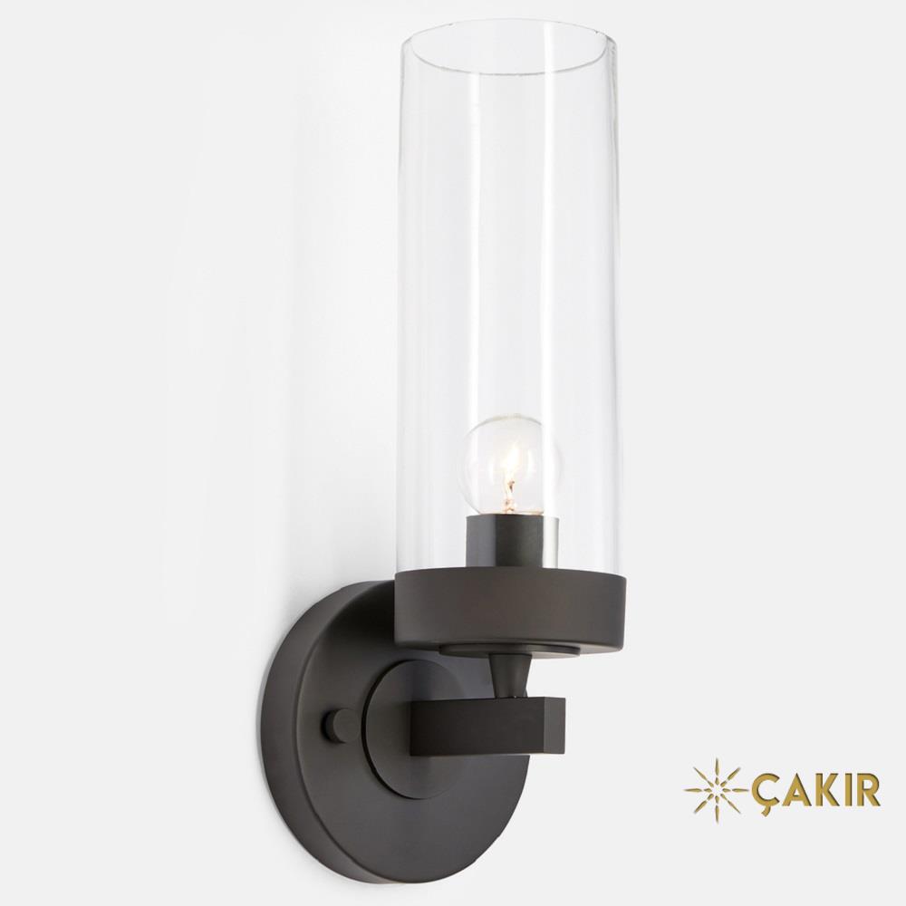 Momo Tekli Modern Silindirik Cam Aplik - Mat Siyah
