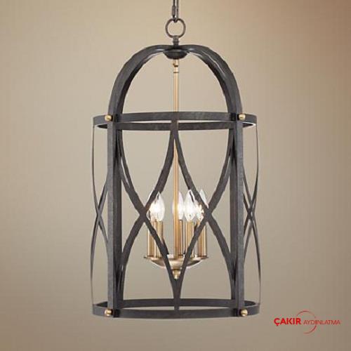 Progress Lighting 5 Pirinç Kollu Fener Kafesli Sarkıt