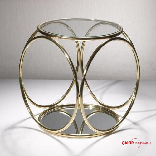 Dinho Bakır &amp; Cam Tablalı Zigon Sehpa