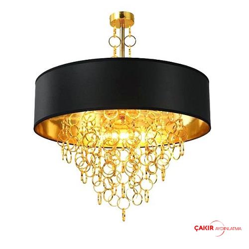 Black &amp; Gold Altın Halka Detaylı Modern Avize