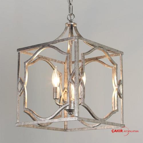 Kare Küp Eskitme Detaylı Metal Avize