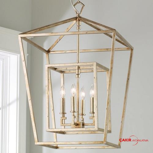 Fretwork Çerçeve Detaylı Fener Görünümlü Avize