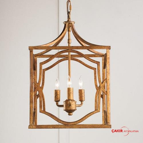 Fretwork Çerçeve Detaylı Pirinç Avize